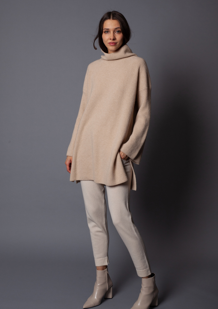 TB10 - long ribbed tunic - pure cashmere inverno
